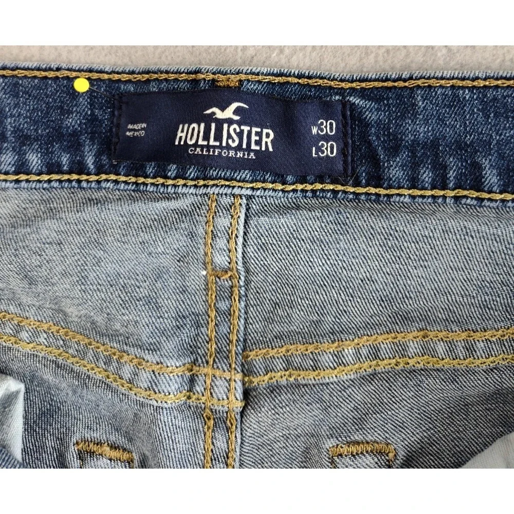 Hollister Men Jean 30 Blue Medium Wash Denim Straigh Slim Stretch Low Rise Denim